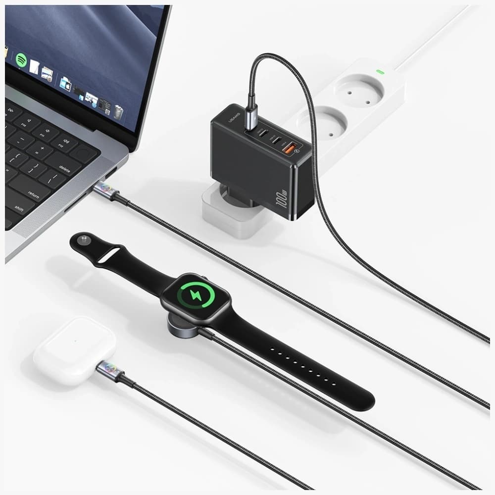 USAMS Huan Serie SJ754 3-in-1 72W USB-C / USB-C Kabel 60W, USB-C 12W + Uhrenladegerät 2.5W tarnfrei - 3