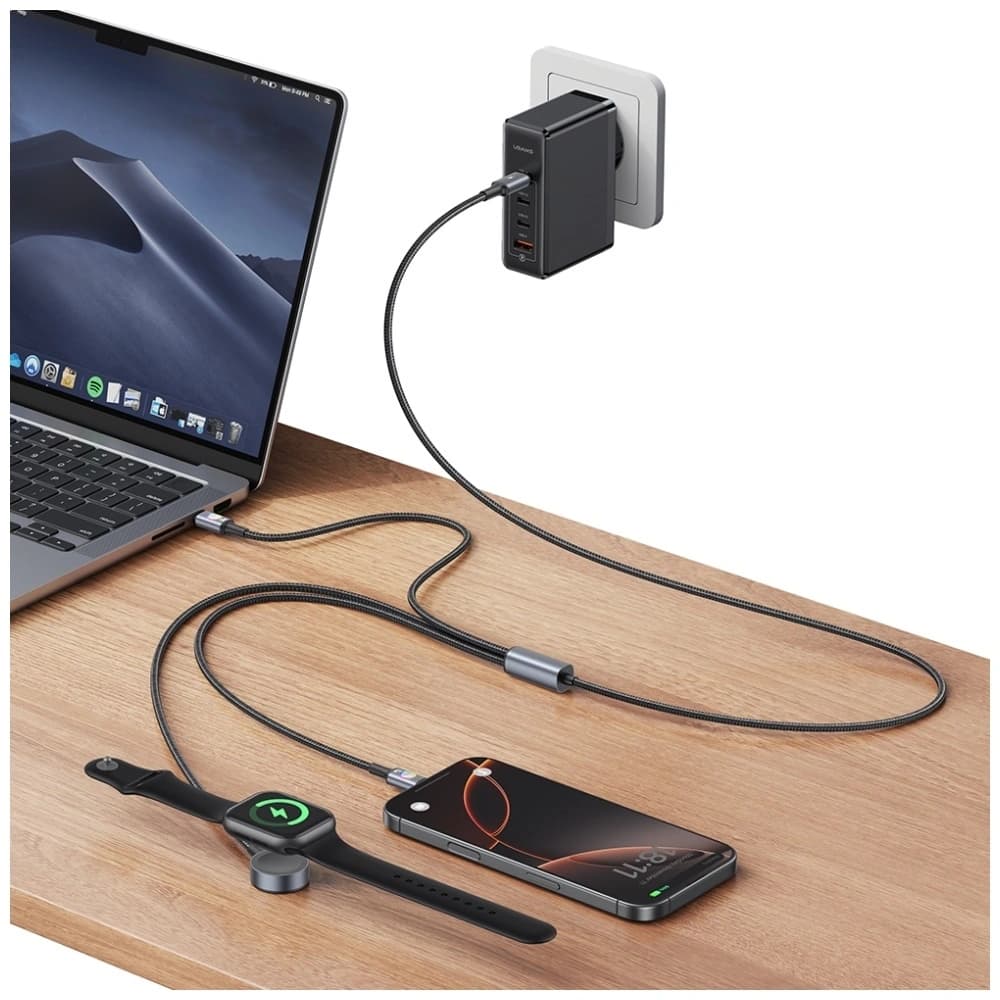 USAMS Huan Serie SJ754 3-in-1 72W USB-C / USB-C Kabel 60W, USB-C 12W + Uhrenladegerät 2.5W tarnfrei - 4