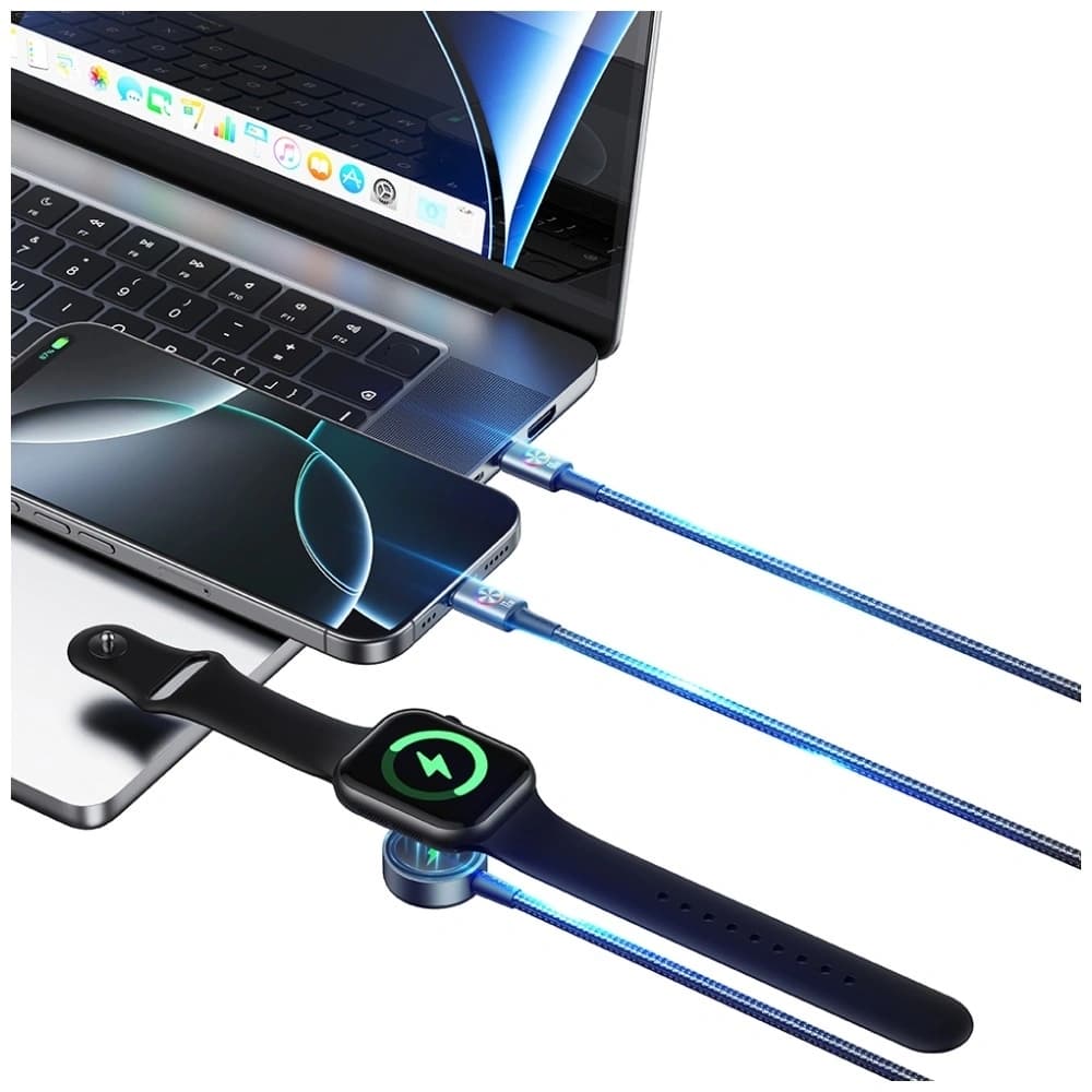 USAMS Huan Serie SJ754 3-in-1 72W USB-C / USB-C Kabel 60W, USB-C 12W + Uhrenladegerät 2.5W tarnfrei - 8