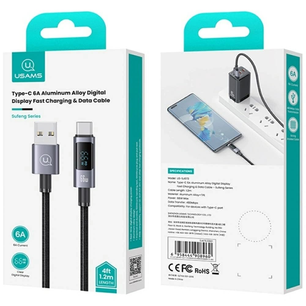 USAMS Sufeng Serie US-SJ673 66W 6A Schnelllade USB-C USB-A Kabel 1,2m tarnfrei - 10