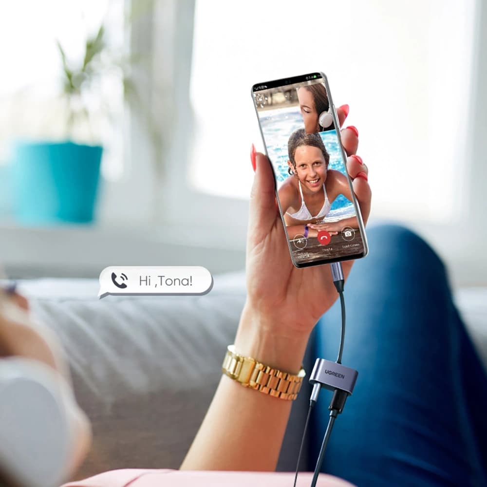 UGREEN CM193 50596 Audio Adapter Dual-Port USB-C (männlich) - Mini Jack 3,5 mm / USB-C (weiblich) grau - 4