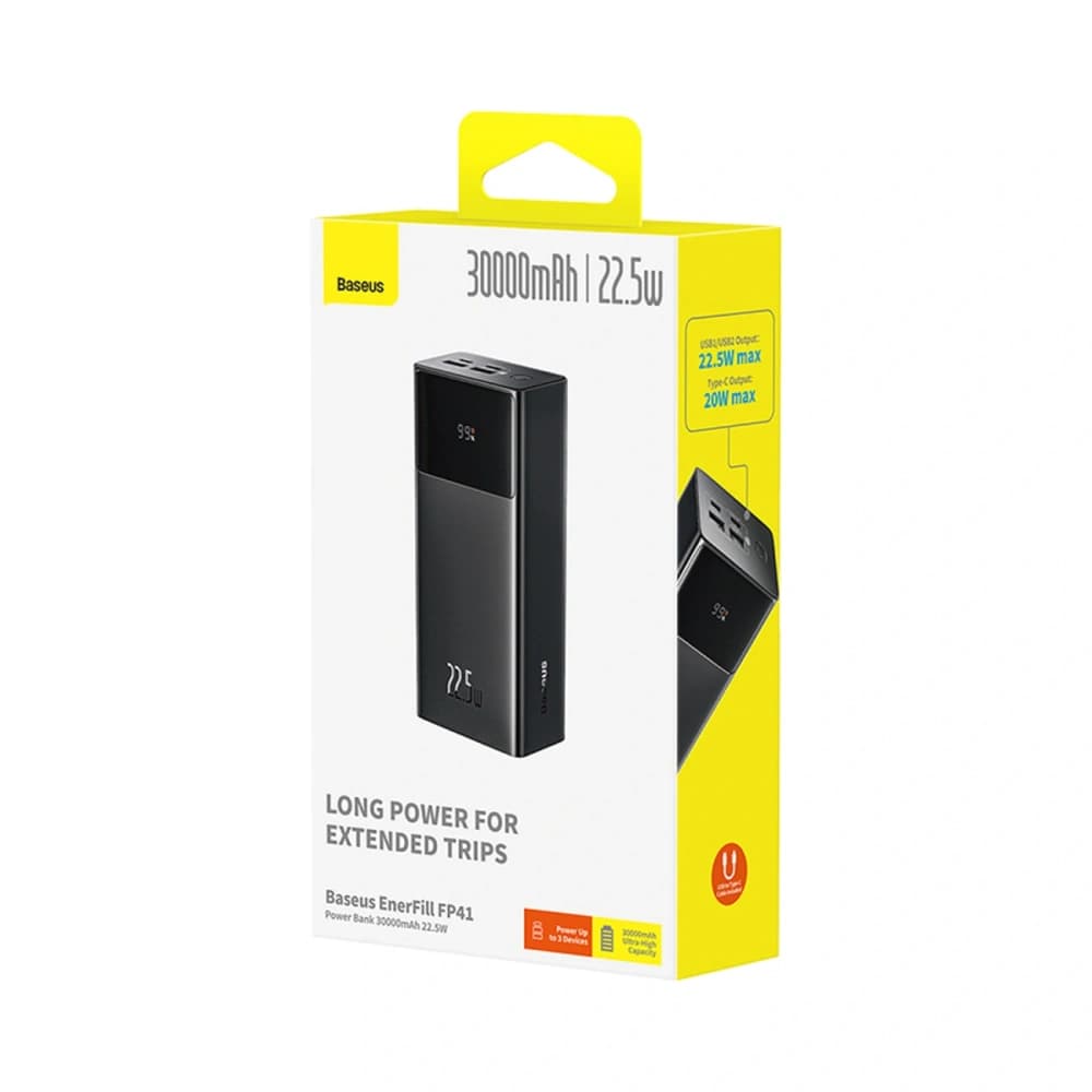 Baseus EnerFill FP41 30000mAh 22.5W Power Bank with Baseus Simple USB-A / USB-C 3A 30cm Cable Black - 4