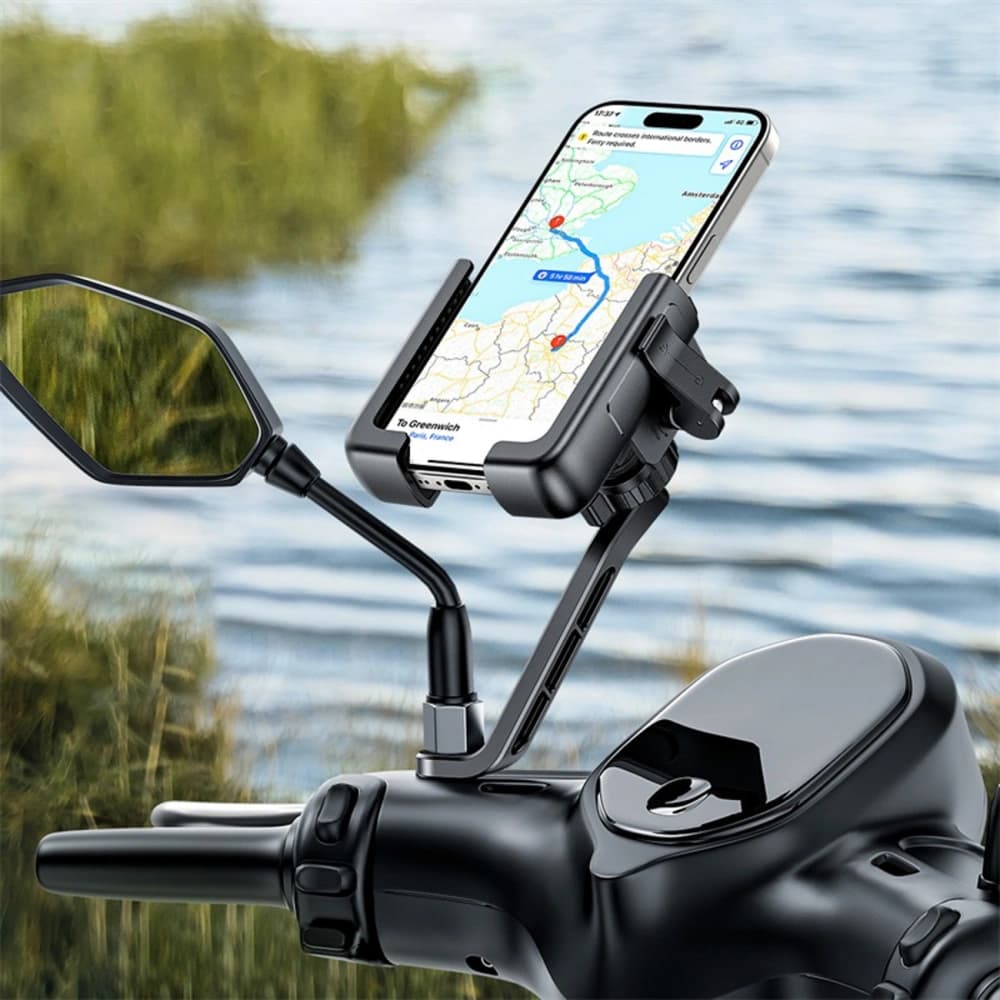 Uchwyt motocyklowy na telefon Baseus GoTrip do lusterka z amortyzacją czarny - 2