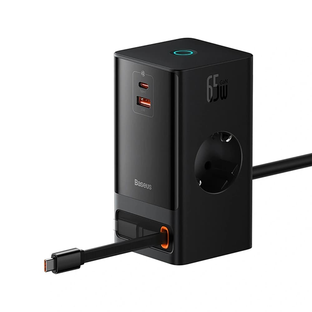 Baseus PowerCombo 65W Charging Station 1.5m 2xAC, USB-A, USB-C + USB-C cable black - 2