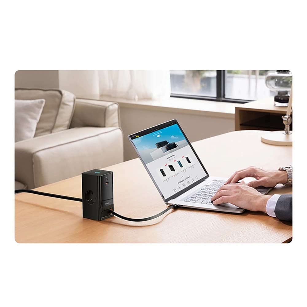 Baseus PowerCombo 65W Charging Station 1.5m 2xAC, USB-A, USB-C + USB-C cable black - 6