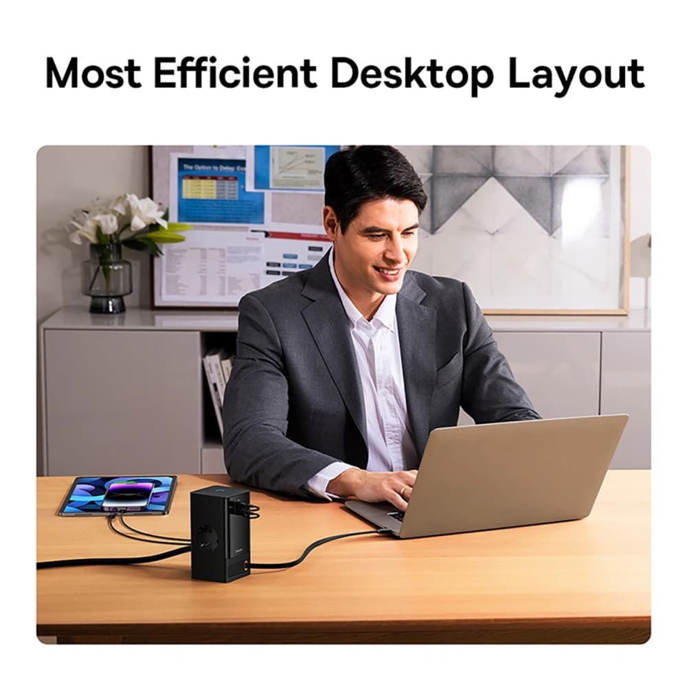 Baseus PowerCombo 65W Charging Station 1.5m 2xAC, USB-A, USB-C + USB-C cable black - 8