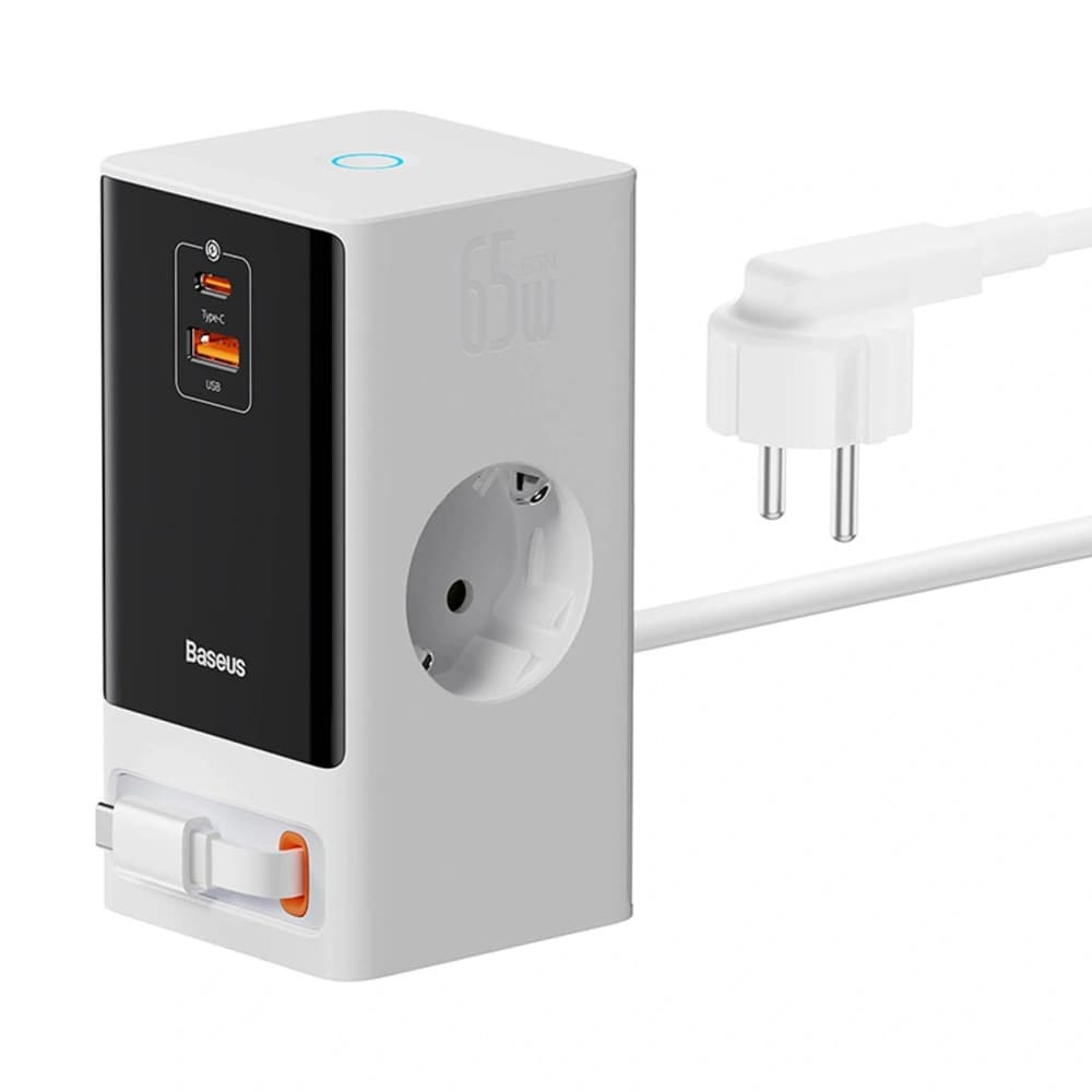 Baseus PowerCombo 65W Charging Station 1.5m 2xAC, USB-A, USB-C + USB-C cable white - 1