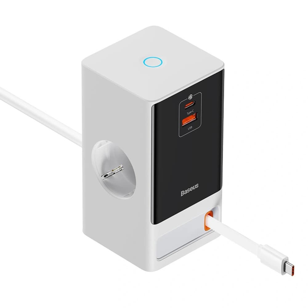Baseus PowerCombo 65W Charging Station 1.5m 2xAC, USB-A, USB-C + USB-C cable white - 2