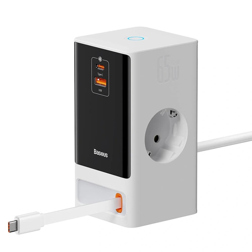 Baseus PowerCombo 65W Charging Station 1.5m 2xAC, USB-A, USB-C + USB-C cable white - 3