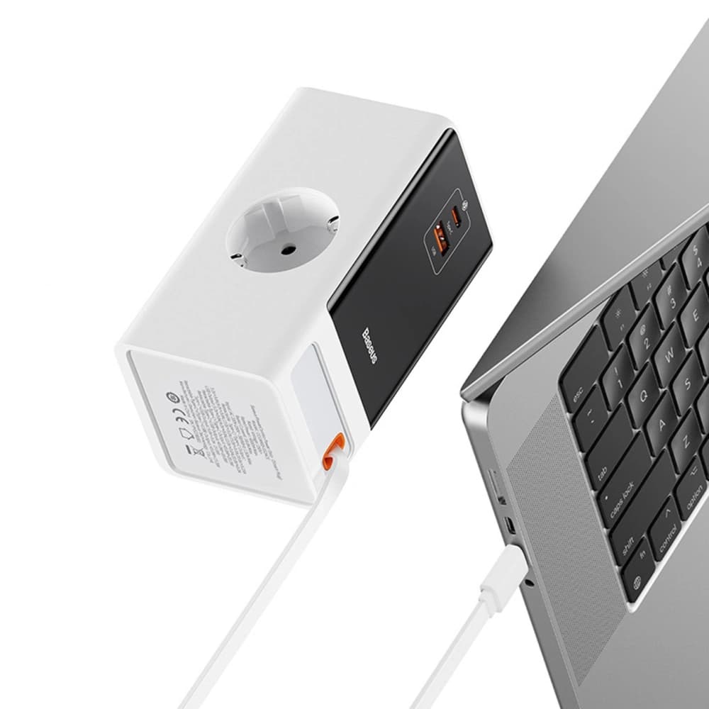 Baseus PowerCombo 65W Charging Station 1.5m 2xAC, USB-A, USB-C + USB-C cable white - 5