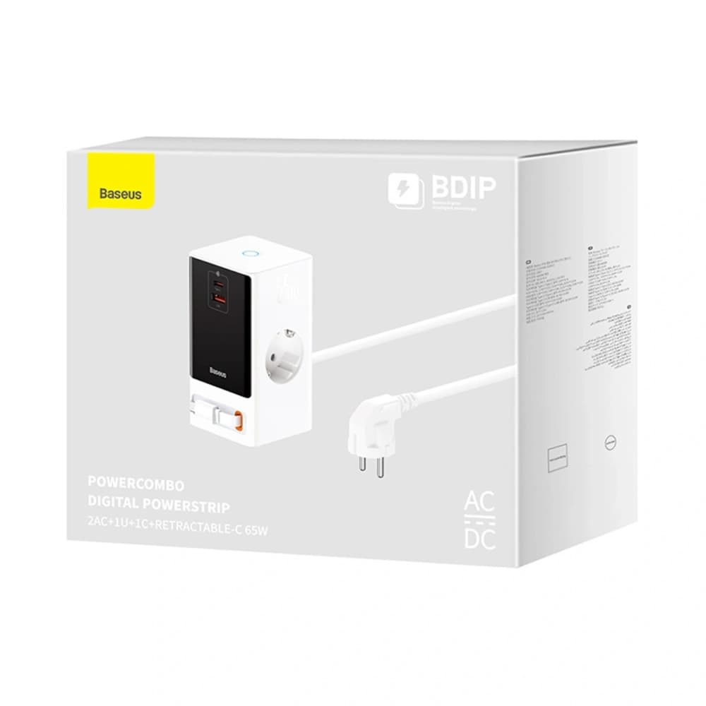 Baseus PowerCombo 65W Charging Station 1.5m 2xAC, USB-A, USB-C + USB-C cable white - 6
