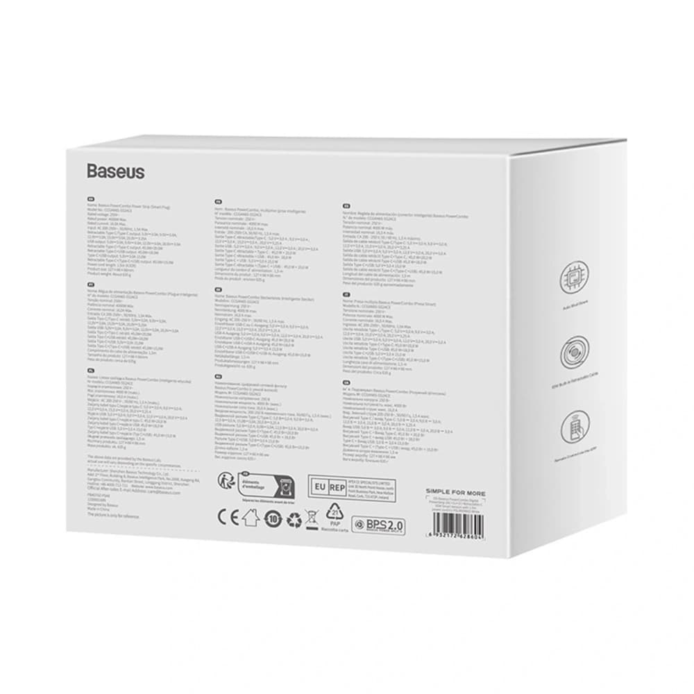 Baseus PowerCombo 65W Charging Station 1.5m 2xAC, USB-A, USB-C + USB-C cable white - 7