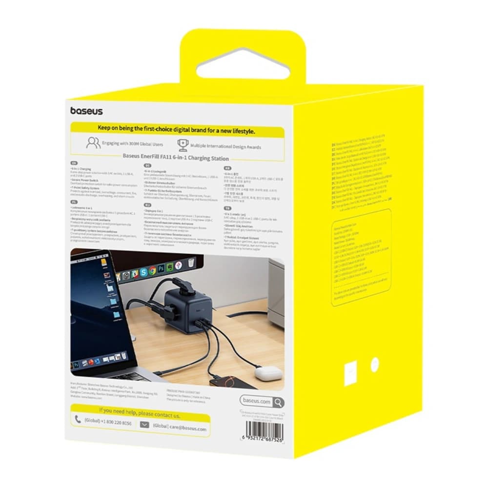 Baseus EnerFill FA11 Power Strip / Power Socket AC / USB-A 18W, USB-C 67W, 3xAC 1.5m black - 9