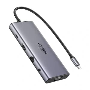 UGREEN CM639 HUB USB-C / HDMI 4K60 Hz, VGA, 2xUSB-C 3.2 10Gbps, 2xUSB-A, SD/TF, RJ45, AUX 3.5mm, USB-C 100W PD