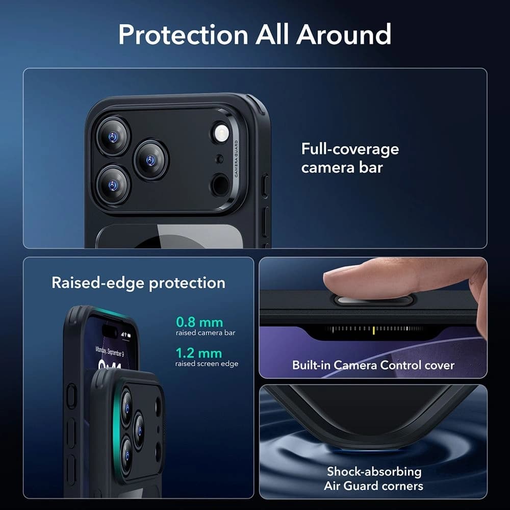 ESR set case + screen glass Classic Hybrid MagSafe & Tempered Glass for Apple iPhone 17 Pro Max Clear/black - 3