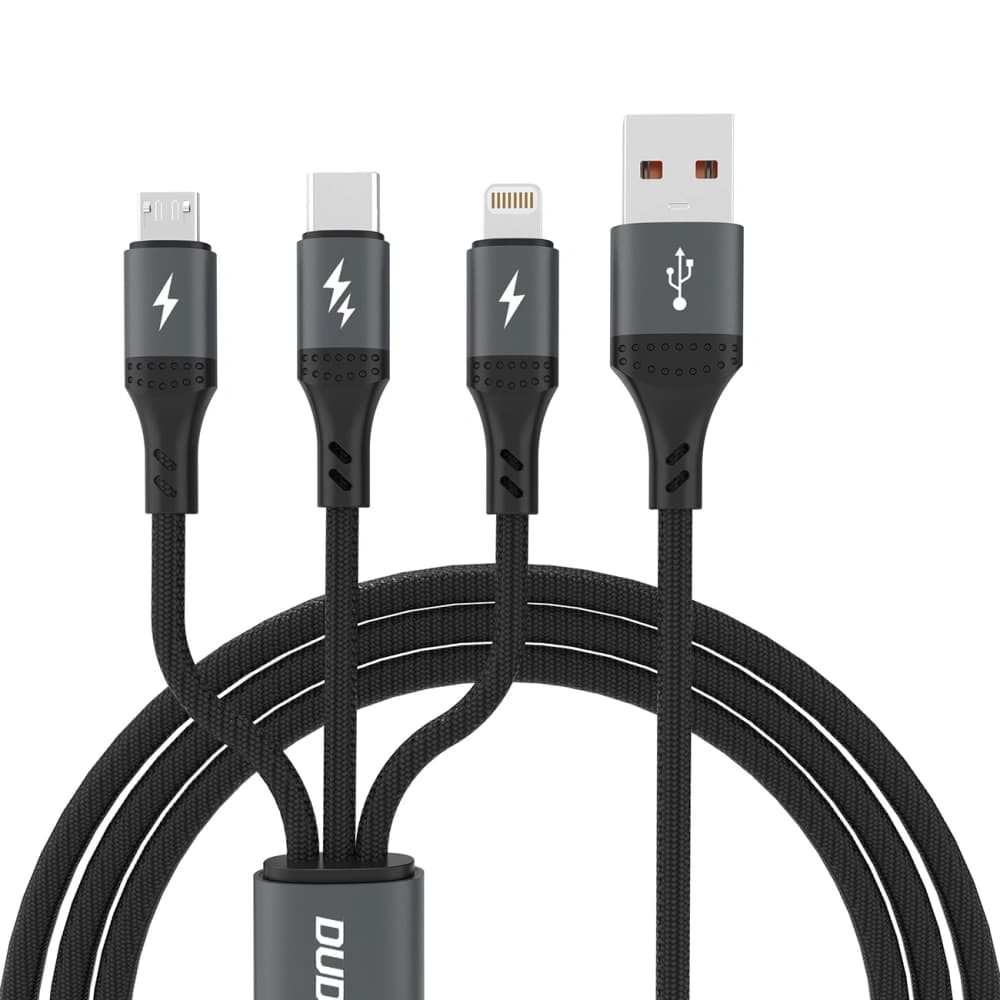 Dudao L3E 3in1 60W USB-A / MicroUSB, USB-C, Lightning 1.2m black cable - 1