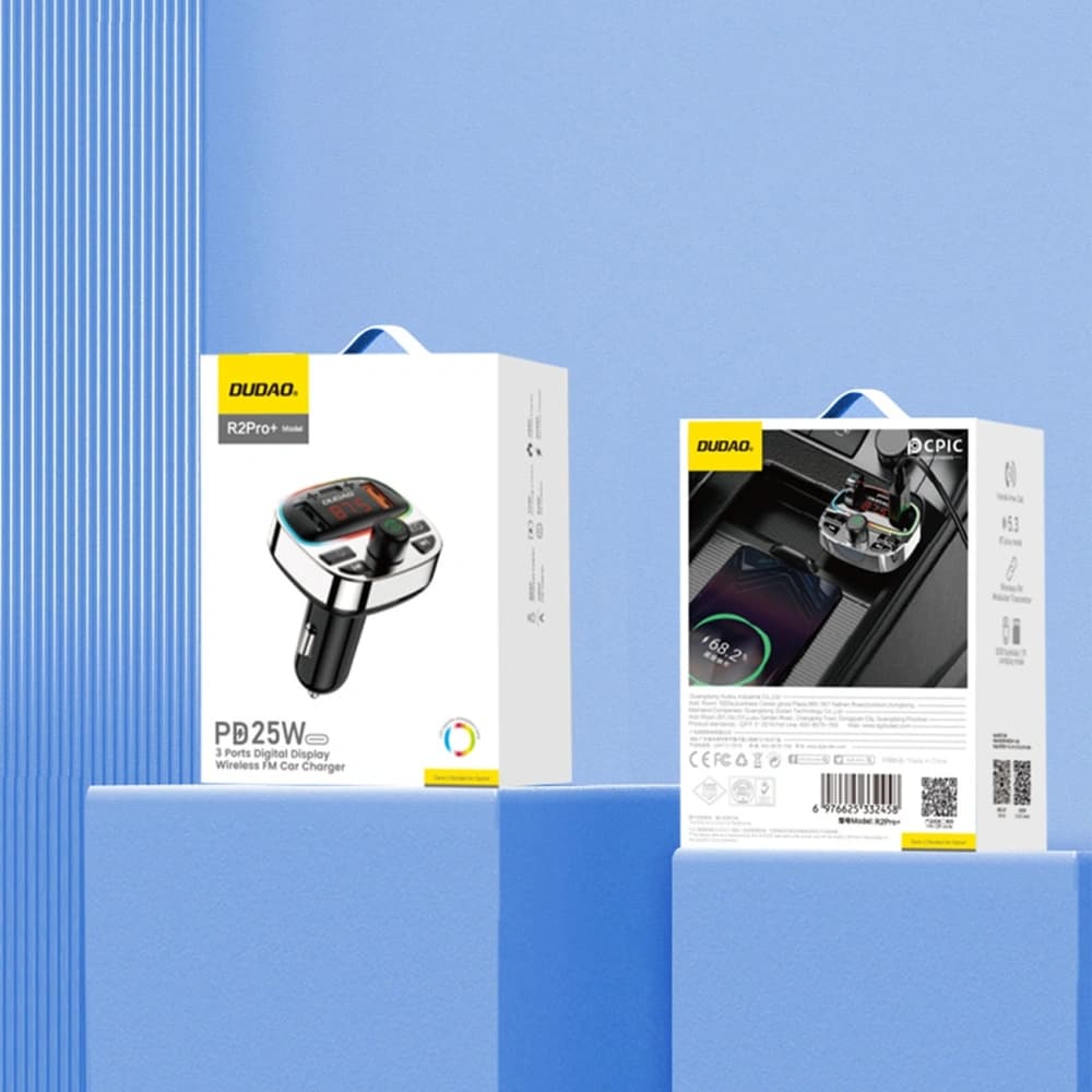 Transmitter Dudao R2 PRO+ 2xUSB-A, USB-C PD 25W Bluetooth 5.3 RGB schwarz-silber - 7