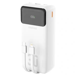 Dudao K15MAX 30000mAh Power Bank PD 22.5W with built-in USB-C and Lightning cables, white