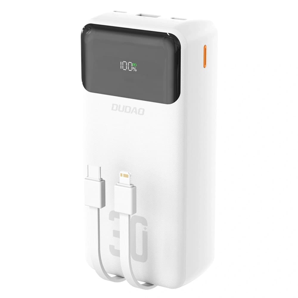 Dudao K15MAX 30000mAh Power Bank PD 22.5W with built-in USB-C and Lightning cables, white - 1