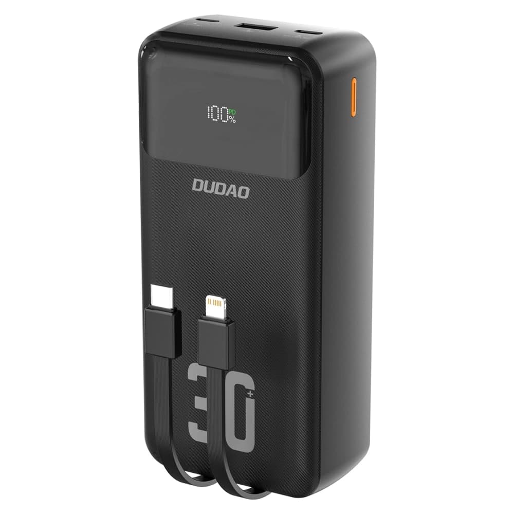 Dudao K15MAX 30000mAh Power Bank PD 22.5W with built-in USB-C and Lightning cables black - 1