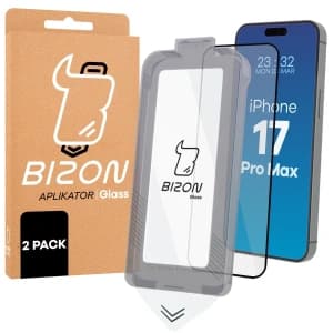 Szkło hartowane z ramką do łatwej aplikacji Bizon Glass Aplikator do Apple iPhone 17 Pro Max [2 PACK]