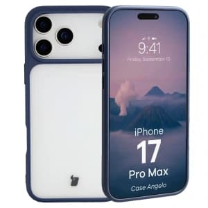 Bizon Case Angelo Apple iPhone 17 Pro Max semi-transparent with a navy blue frame