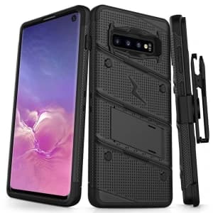 Zizo Samsung Panzerhülle Bolt Cover Galaxy S10 und Ständer & Gürtelhalterung (Schwarz/Schwarz)