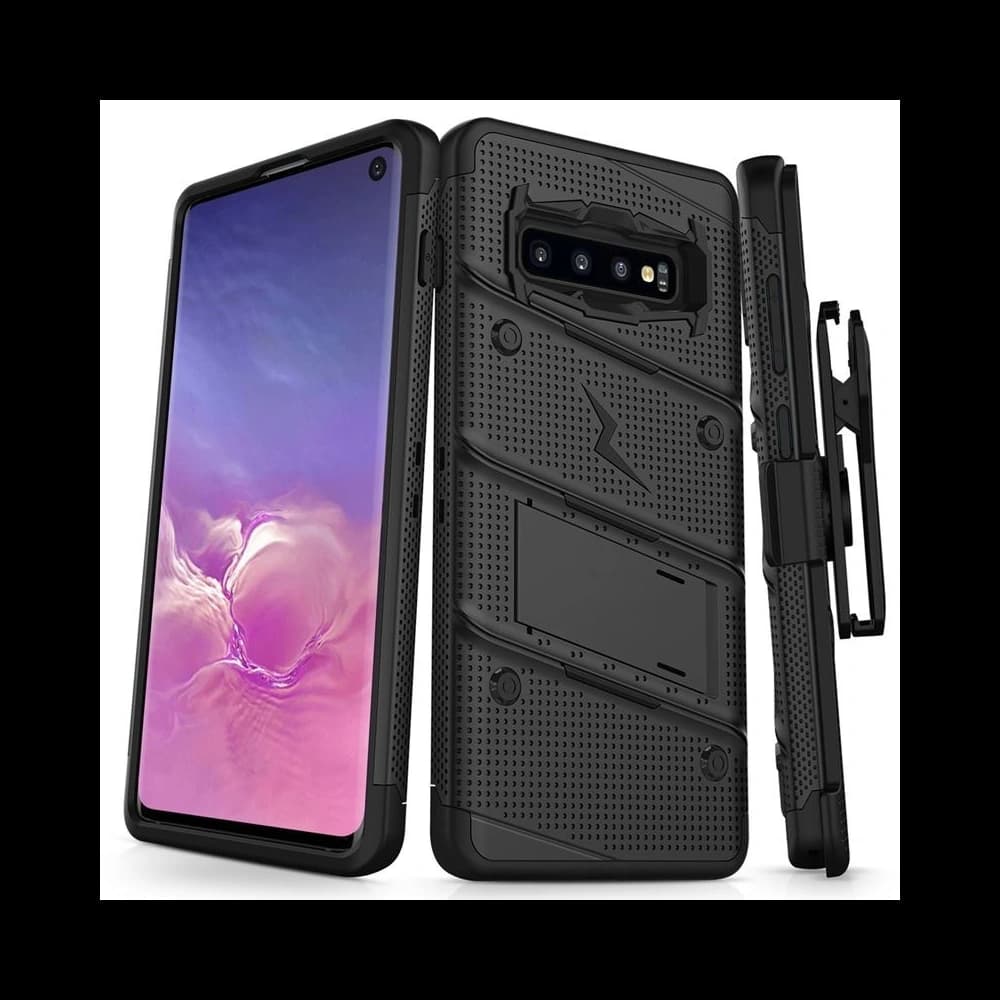 Zizo Samsung Panzerhülle Bolt Cover Galaxy S10 und Ständer & Gürtelhalterung (Schwarz/Schwarz) - 1
