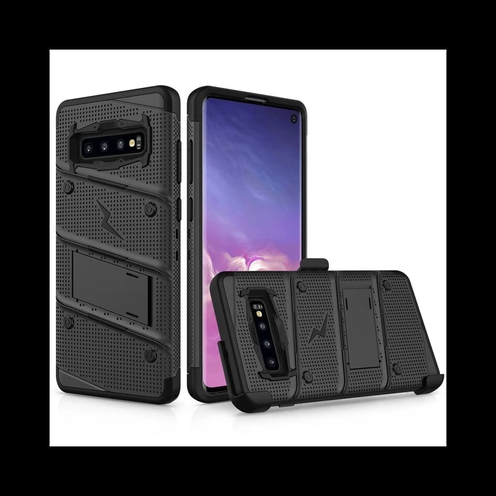 Zizo Samsung Panzerhülle Bolt Cover Galaxy S10 und Ständer & Gürtelhalterung (Schwarz/Schwarz) - 3