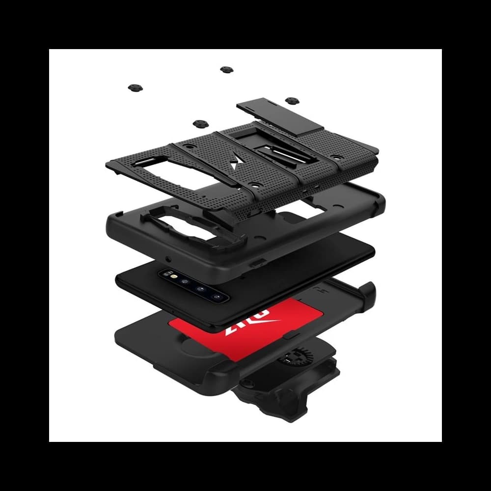 Zizo Samsung Panzerhülle Bolt Cover Galaxy S10 und Ständer & Gürtelhalterung (Schwarz/Schwarz) - 4