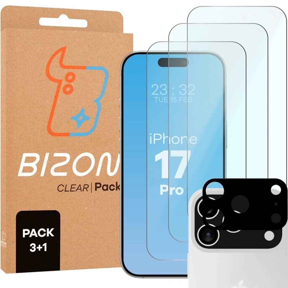 BIZON Clear 3x screen glass + camera glass Apple iPhone 17 Pro - 1