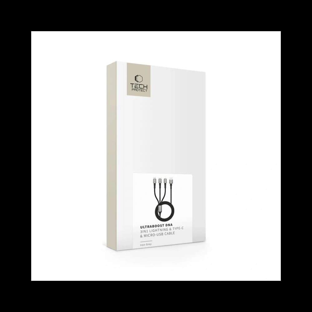 Tech-Protect Ultraboost Dna 3in1 USB-A / Lightning, USB-C, Micro USB Cable 3a 120cm Iron Grey - 6