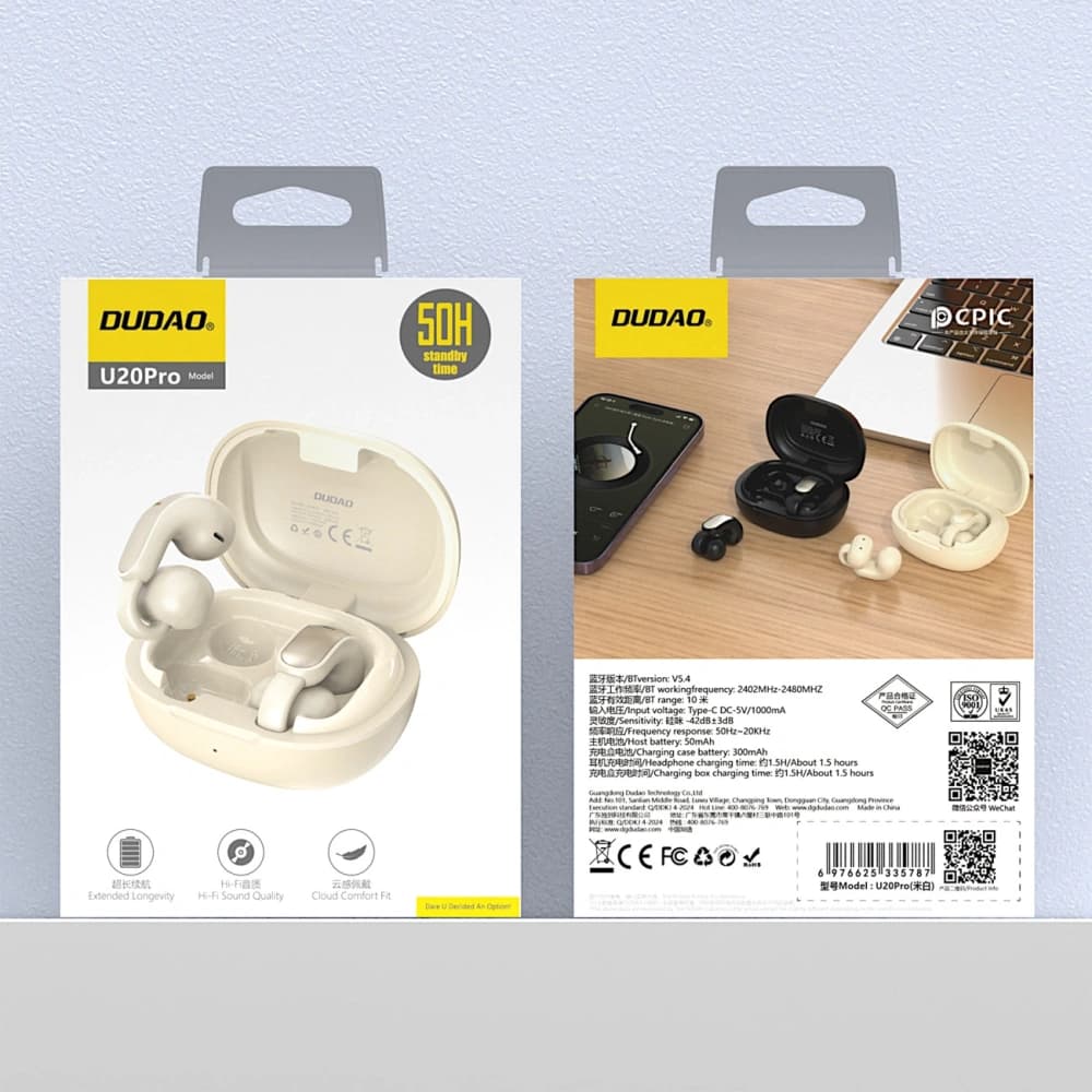 Dudao U20 Pro Offene Ohr Drahtlose Ohrhörer TWS Bluetooth 5.4 Weiß - 8