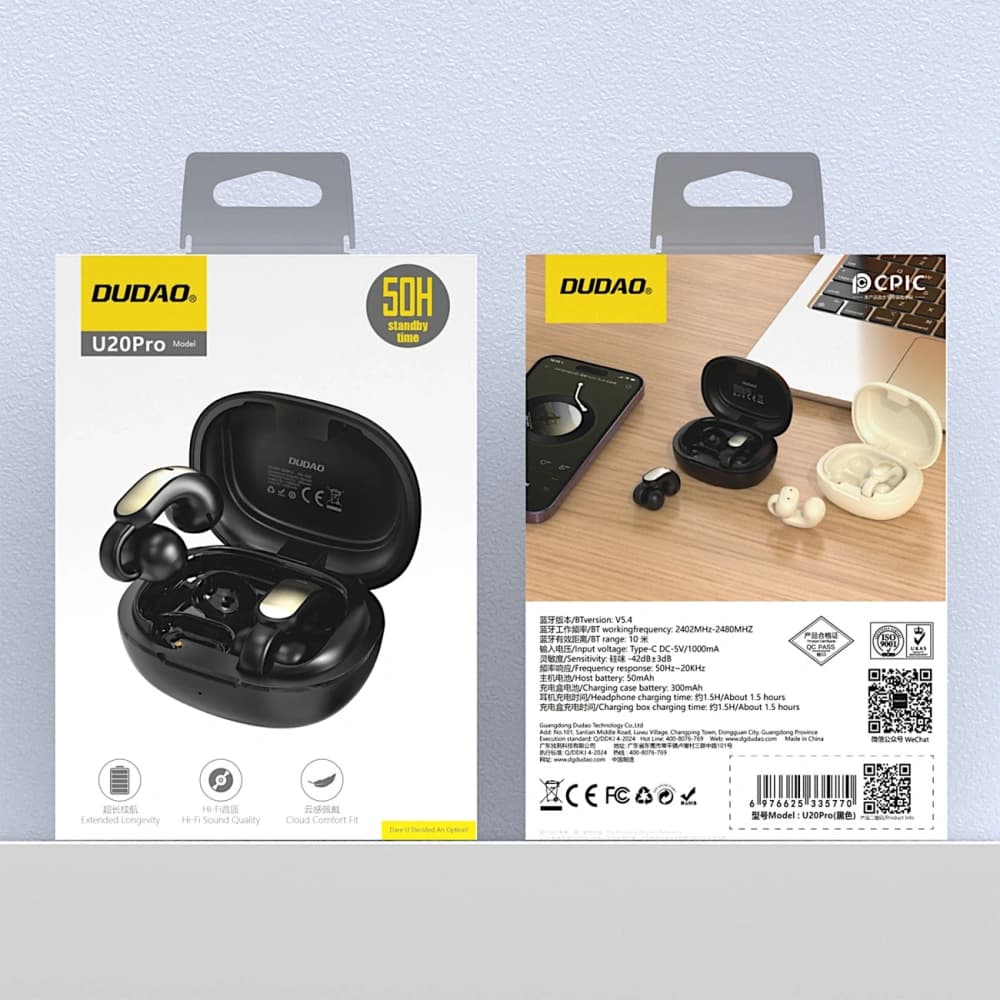 Dudao U20 Pro Open Ear Wireless Earbuds TWS Bluetooth 5.4 Black - 5