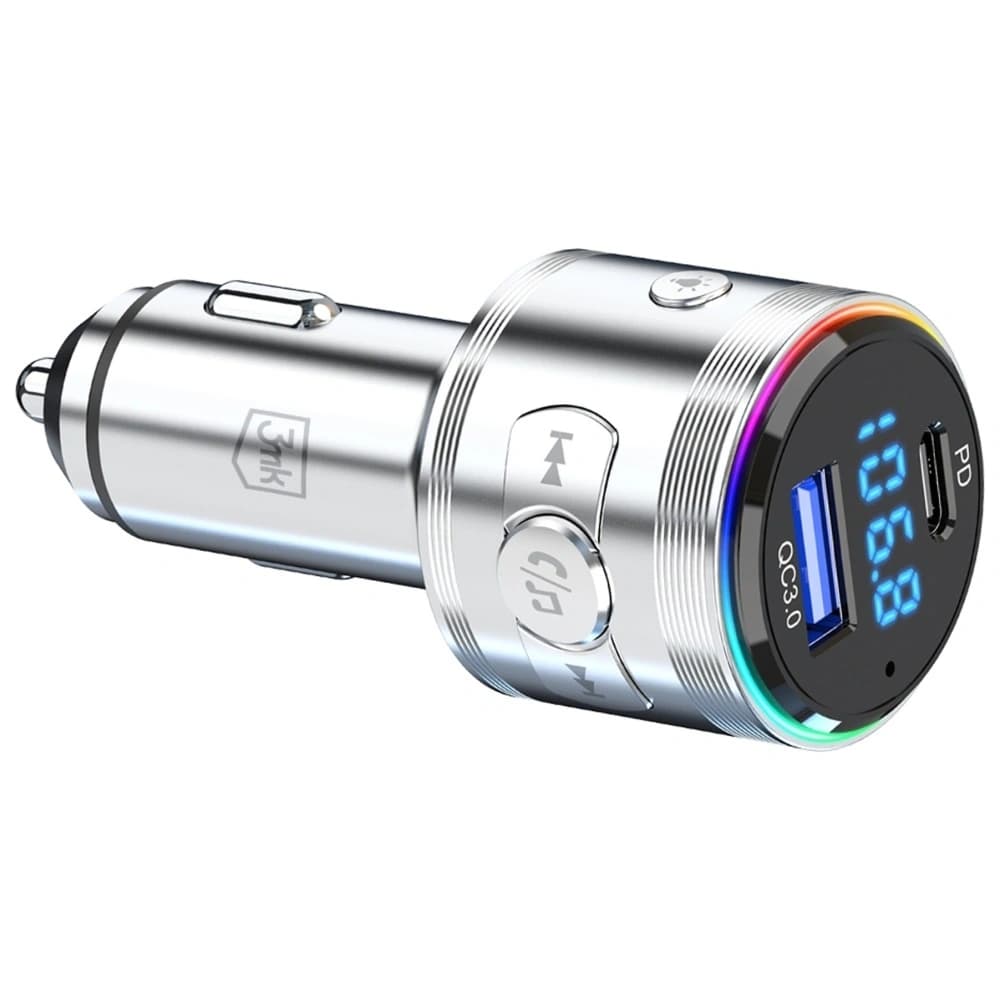 3MK Hyper Car Power Transmitter 48W QC PD PPS USB-C / USB-A z transmiterem audio silver - 2
