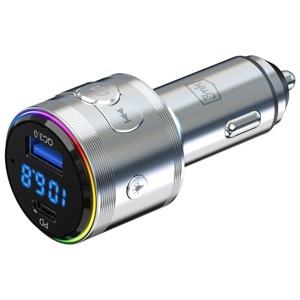 3MK Hyper Car Power Transmitter 48W QC PD PPS USB-C / USB-A z transmiterem audio silver - 4