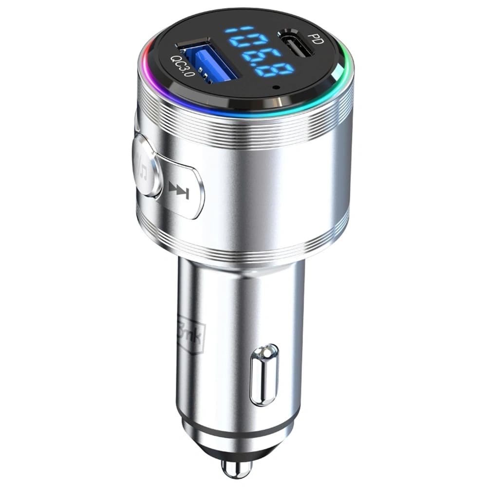 3MK Hyper Car Power Transmitter 48W QC PD PPS USB-C / USB-A z transmiterem audio silver - 5