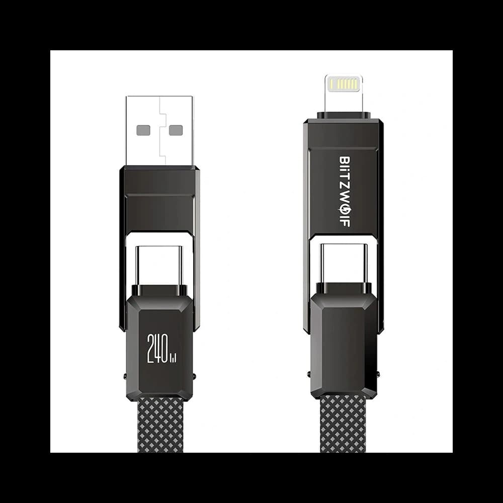 Blitzwolf BW-HDC7 4-in-1 USB-Kabel USB-A, USB-C / USB-C, Lightning 240W 1,2m (schwarz) - 1
