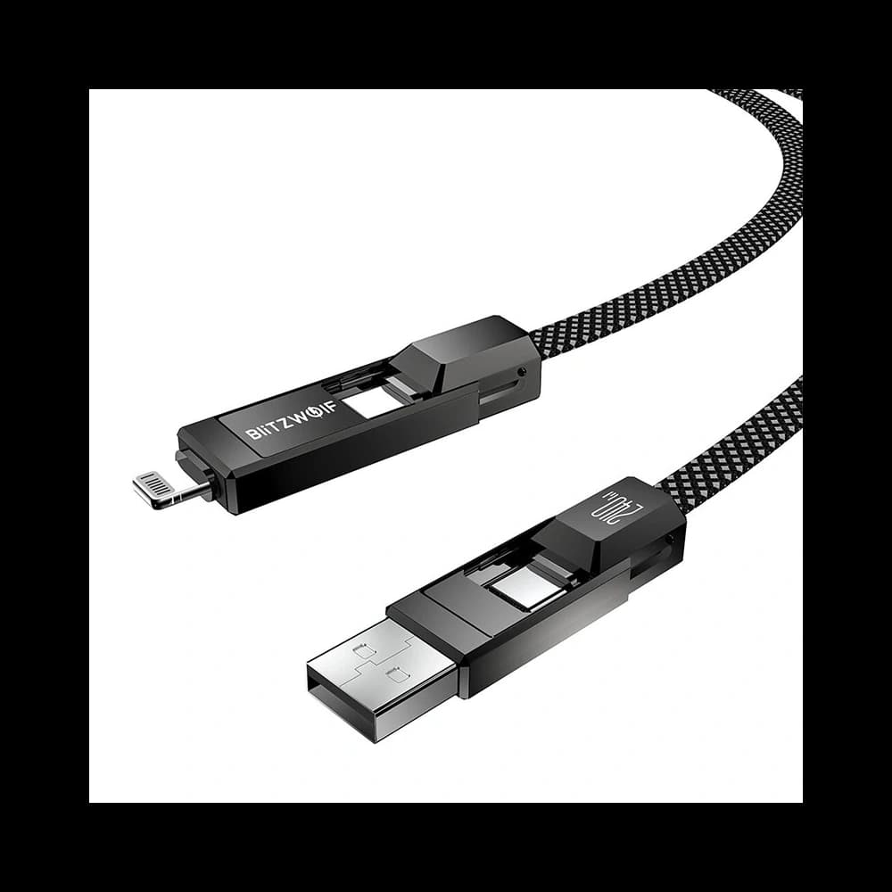 Blitzwolf BW-HDC7 4-in-1 USB-Kabel USB-A, USB-C / USB-C, Lightning 240W 1,2m (schwarz) - 5