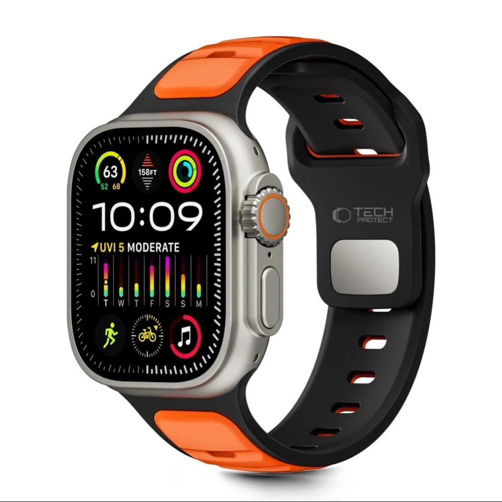Tech-Protect IconBand Linie Apple Watch 8 / 9 / 10 / 11 / SE / Ultra 44/45/46/49mm Schwarz/Orange - 1