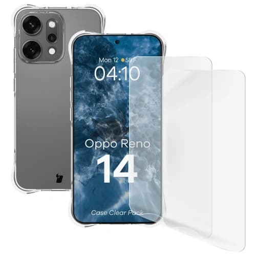 Bizon Case Clear Pack Hülle + 2x Displayschutzfolie Oppo Reno 14