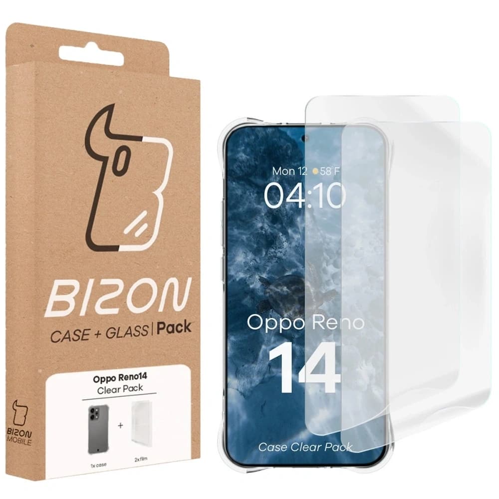 Bizon Case Clear Pack Hülle + 2x Displayschutzfolie Oppo Reno 14 - 9