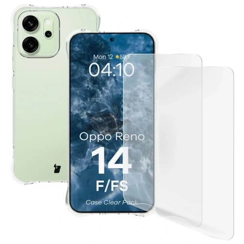 Bizon Case Clear Pack Hülle + 2x Displayschutzfolie für Oppo Reno 14 F / FS