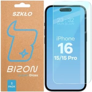 Bizon Glass Clear Duo iPhone 15 / 15 Pro / 16 [2 PACK]