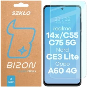 Bizon Glass Clear Duo Realme 14x 5G / C55 / C75 / OnePlus Nord CE 3 Lite / Oppo A60 4G [2 PACK]