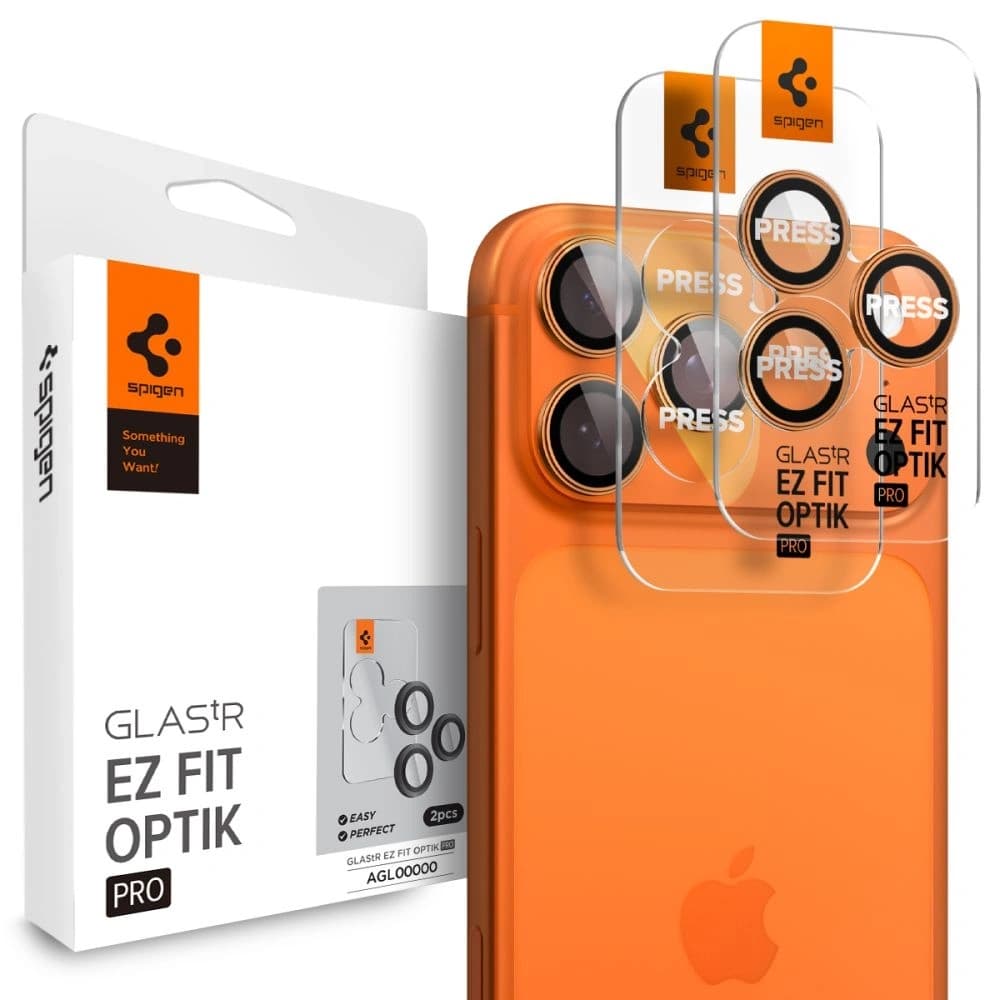Spigen Optik Pro Glas.tr ez Fit Camera Protector Apple iPhone 14 Pro / Max / 15 Pro / Max / 16 Pro / Max / 17 Pro / Max Orange [2 PACK] - 1