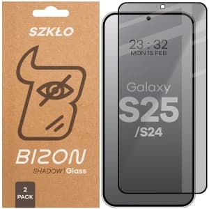 Bizon Glass Edge Shadow Duo Samsung Galaxy S25 / S24 getönt mit einem schwarzen Rahmen [2 PACK]
