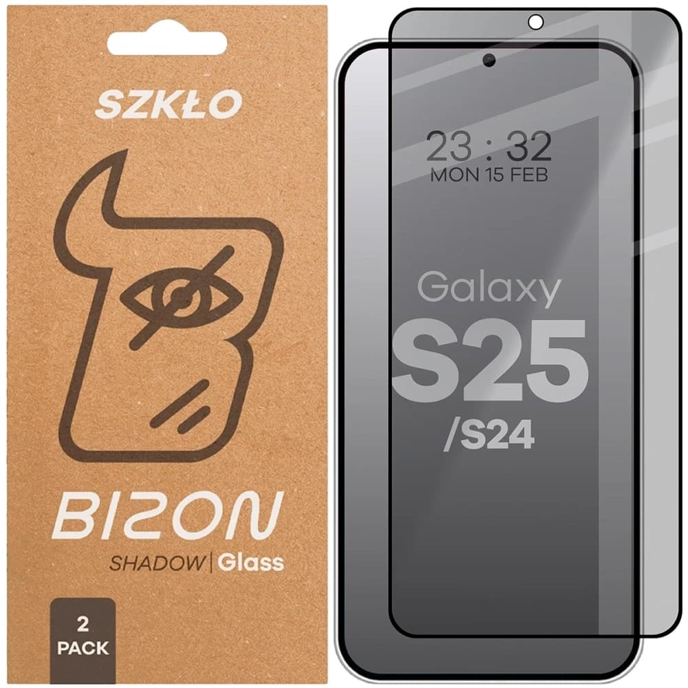 Bizon Glass Edge Shadow Duo Samsung Galaxy S25 / S24 getönt mit einem schwarzen Rahmen [2 PACK] - 1