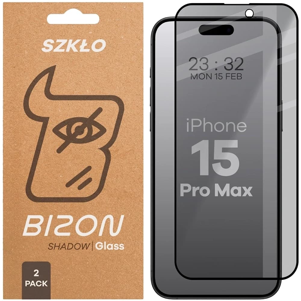 Bizon Glass Edge Shadow Duo Apple iPhone 15 Pro Max getönt mit einem schwarzen Rahmen [2 PACK] - 1