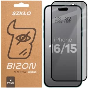 Bizon Glass Edge Shadow Duo Apple iPhone 15 / 16 getönt mit einem schwarzen Rahmen [2 PACK]